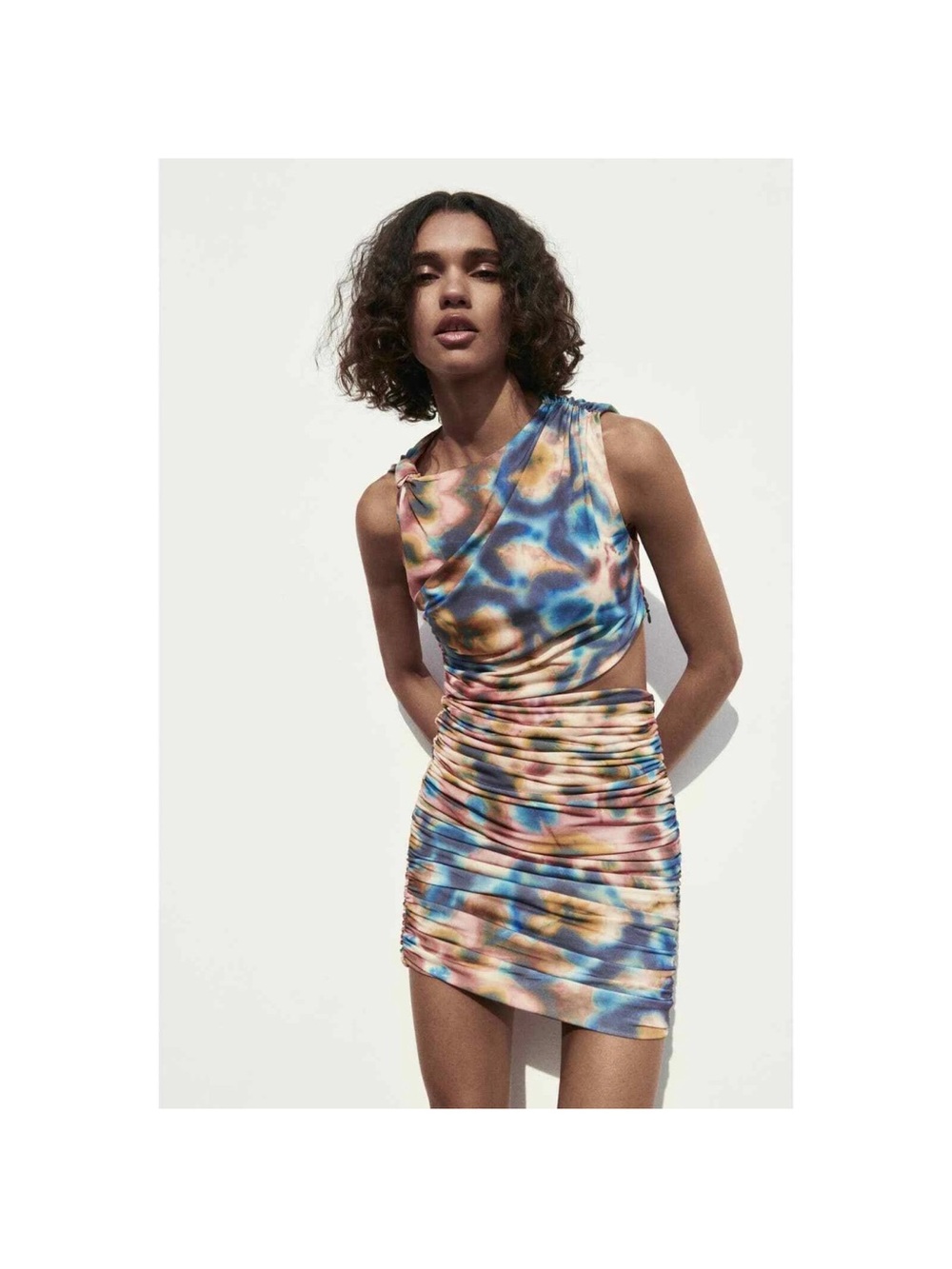 Zara Multicolor Cutout Mini Dress in Pink, Blue & Gold